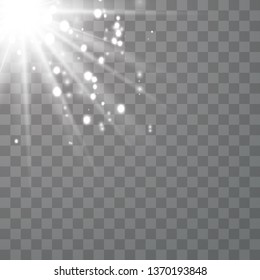 White glowing light explodes on a transparent background. Vector illustration of light decoration effect with ray. Vector illustrator EPS10.