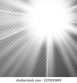 White glowing light explodes on a transparent background. Vector illustration of light decoration effect with ray. Vector illustrator EPS10.