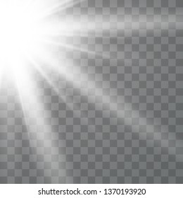 White glowing light explodes on a transparent background. Vector illustration of light decoration effect with ray. Vector illustrator EPS10.