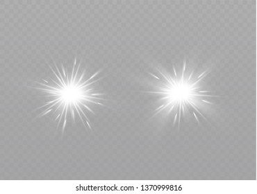 White glowing light explodes on a transparent background. Sparkling magical dust particles. Bright Star. Transparent shining sun, bright flash. Vector sparkles.