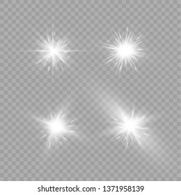 White glowing light explodes on a transparent background. Sparkling magical dust particles. Bright Star. Transparent shining sun, bright flash. Vector sparkles.