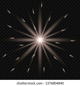White glowing light explodes on a transparent background. Sparkling magical dust particles. Bright Star. Transparent shining sun, bright flash. Vector sparkles.