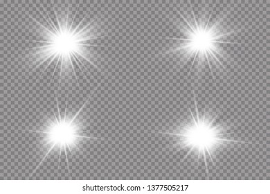 White glowing light explodes on a transparent background. with ray.  Transparent shining sun, bright flash.  Special lens flare light effect.

