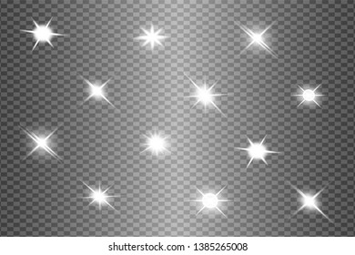White glowing light explodes on a transparent background. Sparkling magical dust particles 