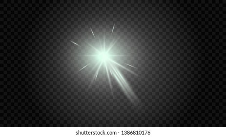 White glowing light explodes on a transparent background. Sparkling magical dust particles. Bright Star. Transparent shining sun, bright flash. Vector sparkles. 