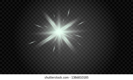 White glowing light explodes on a transparent background. Sparkling magical dust particles. Bright Star. Transparent shining sun, bright flash. Vector sparkles. 