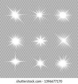 White glowing light explodes on a transparent background. Sparkling magical dust particles. Bright Star. Vector sparkles
