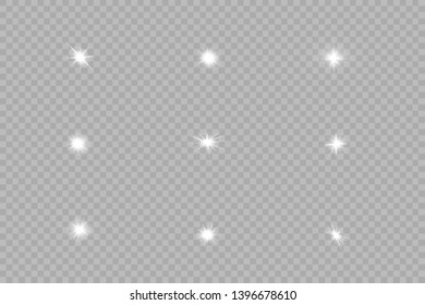 White glowing light explodes on a transparent background. Sparkling magical dust particles. Bright Star. Vector sparkles