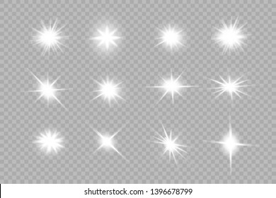White glowing light explodes on a transparent background. Sparkling magical dust particles. Bright Star. Vector sparkles