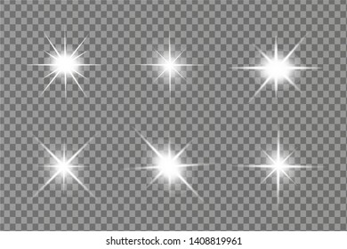 White glowing light explodes on a transparent background. Sparkling magical dust particles. Bright Star. Vector sparkles