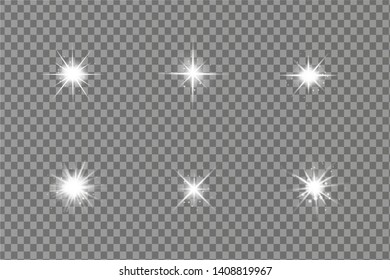 White glowing light explodes on a transparent background. Sparkling magical dust particles. Bright Star. Vector sparkles