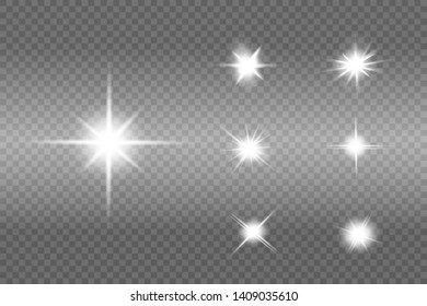 White glowing light explodes on a transparent background. Sparkling magical dust particles. Bright Star. Transparent shining sun, bright flash.