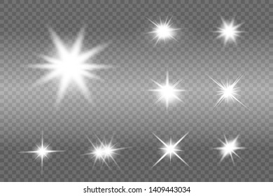 White glowing light explodes on a transparent background. Sparkling magical dust particles. Bright Star. Transparent shining sun, bright flash