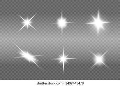 White glowing light explodes on a transparent background. Sparkling magical dust particles. Bright Star. Transparent shining sun, bright flash