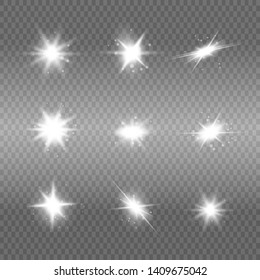 White glowing light explodes on a transparent background. Sparkling magical dust particles. Bright Star. Transparent shining sun, bright flash.