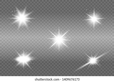 White glowing light explodes on a transparent background. Sparkling magical dust particles. Bright Star. Transparent shining sun, bright flash.