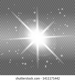 White glowing light explodes on a transparent background. Sparkling magical dust particles. Bright Star. Vector sparkles
