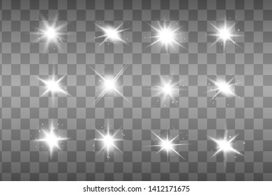 White glowing light explodes on a transparent background. Sparkling magical dust particles. Bright Star. Transparent shining sun, bright flash.