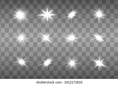 White glowing light explodes on a transparent background. Sparkling magical dust particles. Bright Star. Transparent shining sun, bright flash.