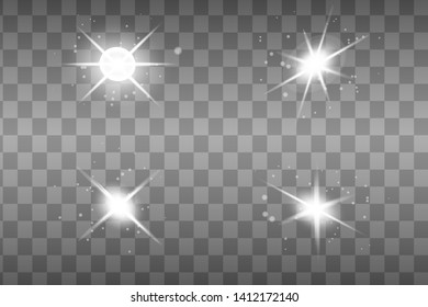White glowing light explodes on a transparent background. Sparkling magical dust particles. Bright Star. Transparent shining sun, bright flash.
