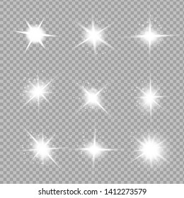 White glowing light explodes on a transparent background. Sparkling magical dust particles. Bright Star. Vector sparkles
