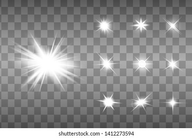 White glowing light explodes on a transparent background. Sparkling magical dust particles. Bright Star. Vector sparkles