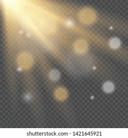 White glowing light explodes on a transparent background. Vector illustration of light decoration effect with ray. 