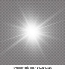 White glowing light explodes on a transparent background. with ray.  Transparent shining sun, bright flash.  Special lens flare light effect.
