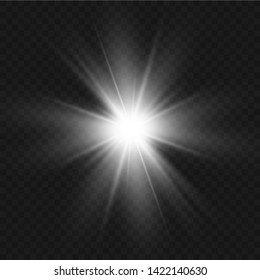 White glowing light explodes on a transparent background. with ray.  Transparent shining sun, bright flash.  Special lens flare light effect.
