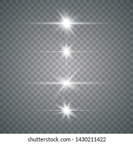 White glowing light explodes on a transparent background. Optical lens flare light effects. To center a bright flash.