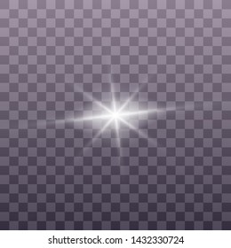 White glowing light explodes on a transparent background. Sparkling magical dust particles. Bright Star. Transparent shining sun, bright flash. Vector sparkles. To center a bright flash. Christmas