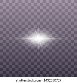 White glowing light explodes on a transparent background. Sparkling magical dust particles. Bright Star. Transparent shining sun, bright flash. Vector sparkles. To center a bright flash. Christmas