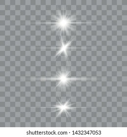 White glowing light explodes on a transparent background. Optical lens flare light effects. To center a bright flash.