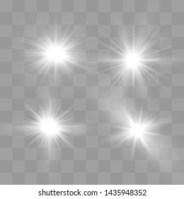 White glowing light explodes on a transparent background. Sparkling magical dust particles. Bright Star. Transparent shining sun, bright flash. Vector sparkles.