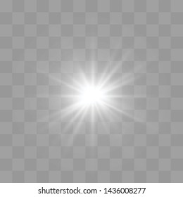White glowing light explodes on a transparent background. Sparkling magical dust particles. Bright Star. Transparent shining sun, bright flash. Vector sparkles.