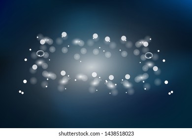 White glowing light explodes on blue background. Sparkling magical dust particles. Bright Star. Transparent shining sun, bright flash. Vector sparkles. To center a bright flash