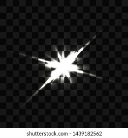 White glowing light explodes on transparent background. Glittering magical highlights. Bright Star. Transparent shining sun, bright flash.