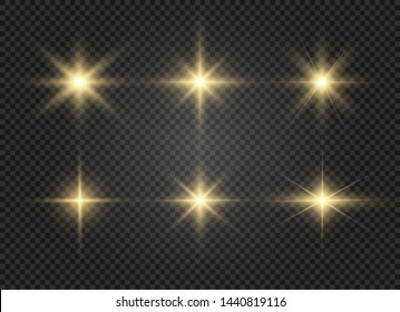 White glowing light explodes on a transparent background. Sparkling magical dust particles. Bright Star. Transparent shining sun, bright flash. Vector sparkles. To center a bright flash.