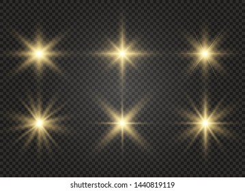 White glowing light explodes on a transparent background. Sparkling magical dust particles. Bright Star. Transparent shining sun, bright flash. Vector sparkles. To center a bright flash.