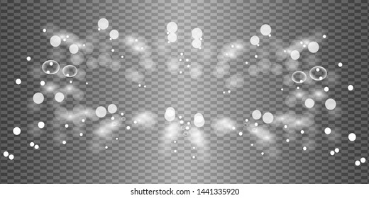 White glowing light explodes on a transparent background. Sparkling magical dust particles. Bright Star. Transparent shining sun, bright flash. Vector sparkles. To center a bright flash