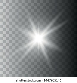 White glowing light explodes on a transparent background. Sparkling magical dust particles. Bright Star. Transparent shining sun, bright flash.