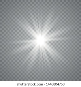 White glowing light explodes on a transparent background. Sparkling magical dust particles. Bright Star. Transparent shining sun, bright flash.