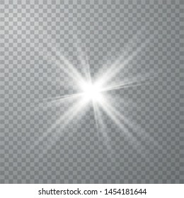 White glowing light explodes on a transparent background. Sparkling magical dust particles. Bright Star. Transparent shining sun, bright flash.