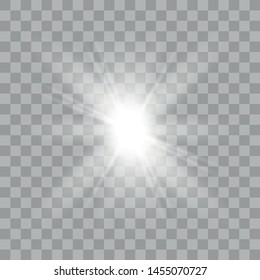 White glowing light explodes on a transparent background. Sparkling magical dust particles. Bright Star. Transparent shining sun, bright flash.