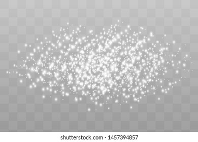 White glowing light explodes on a transparent background. Sparkling magical dust particles. Bright Star. Transparent shining sun, bright flash. Vector sparkles. To center a bright flash