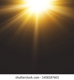 White glowing light explodes on a transparent background. with ray.  Transparent shining sun, bright flash.  Special lens flare light effect.
