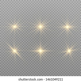 White glowing light explodes on a transparent background. Sparkling magical dust particles. Bright Star. Transparent shining sun, bright flash. Vector sparkles. To center a bright flash.