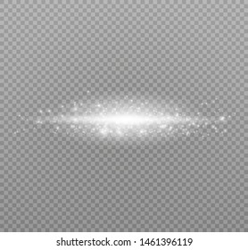 White glowing light explodes on a transparent background. Sparkling magical dust particles. Bright Star. Transparent shining sun, bright flash. Vector sparkles. To center a bright flash