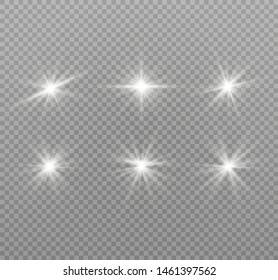 White glowing light explodes on a transparent background. Sparkling magical dust particles. Bright Star. Transparent shining sun, bright flash