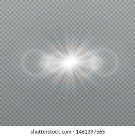 White glowing light explodes on a transparent background. Sparkling magical dust particles. Bright Star. Transparent shining sun, bright flash